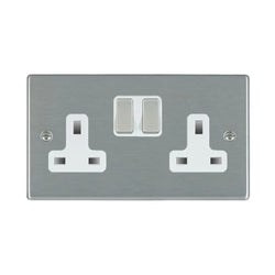 Hamilton Hartland 13A 2 Gang Double Pole Switched Socket - Satin Chrome with White Inserts  - 76SS2SC-W