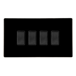 Hamilton Hartland CFX 10A 4 Gang 2 Way Screwless Light Switch - Jet Black with Black Inserts  - 7BCR24BL-B