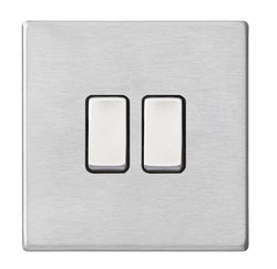 Hamilton Hartland G2 10AX 2 Gang Screwless Intermediate Light Switch - Satin Steel with Black Insert  - 7G24R32SS-B