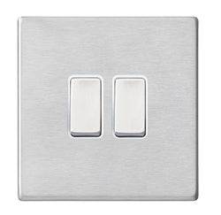 Hamilton Hartland G2 10AX 2 Gang Screwless Intermediate Light Switch - Satin Steel with White Insert  - 7G24R32SS-W