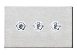 Hamilton Hartland G2 20AX 3 Gang 2 Way Screwless Toggle Light Switch - Satin Steel/Satin Chrome  - 7G24T23