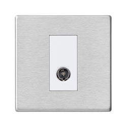 Hamilton Hartland G2 1 Gang Screwless Isolated TV 1 In/1 Out Socket - Satin Steel with White Insert  - 7G24TVIW