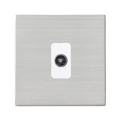 Hamilton Hartland G2 1 Gang Screwless Non-Isolated TV 1 In/1 Out Socket - Satin Steel/White Inserts  - 7G24TVW