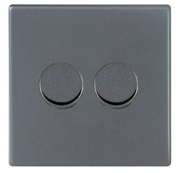 Hamilton Hartland G2 100W 2 Gang 2 Way Screwless Push Rotary LED Dimmer Switch - Anthracite Grey  - 7G2A2XLEDITB100