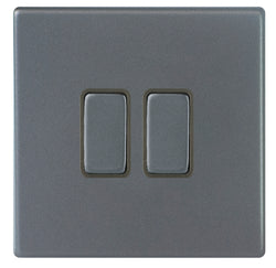 Hamilton Hartland G2 10A 2 Gang 2 Way Screwless Light Switch - Anthracite Grey with Grey Inserts  - 7G2AR22GA-QG