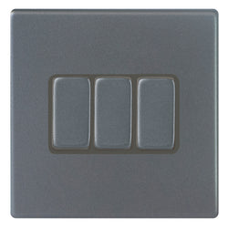 Hamilton Hartland G2 10A 3 Gang 2 Way Screwless Light Switch - Anthracite Grey with Grey Inserts  - 7G2AR23GA-QG