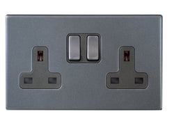 Hamilton Hartland G2 13A 2 Gang Screwless DP Switched Socket - Anthracite Grey with Grey Inserts  - 7G2ASS2GA-QG