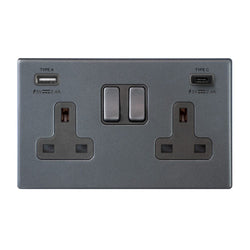 Hamilton Hartland G2 13A 2 Gang Screwless Type A/C USB Socket with 2 x USB - 4.8A - Anthracite Grey  - 7G2ASS2USBCGA-QG