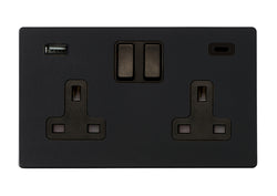 Hamilton Hartland G2 13A 2 Gang Screwless Type A/C USB Socket with 2 x USB - 4.8A - Matt Black  - 7G2MBSS2USBCBL-B