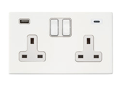 Hamilton Hartland G2 13A 2 Gang Screwless Type A/C USB Socket with 2 x USB - 4.8A - Matt White/White  - 7G2MWSS2USBCWH-W