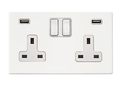 Hamilton Hartland G2 13A 2 Gang Screwless USB Socket with 2 x USB - 4.8A - Matt White/White Inserts  - 7G2MWSS2USBULTWH-W