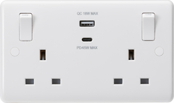 Knightsbridge 13A 2G Switched socket with outboard rockers and dual USB (A+C)  QC18W / PD45W - White - CU9003