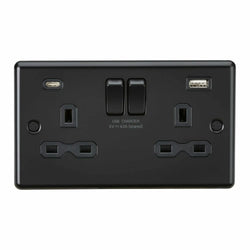 Knightsbridge 13A 2G SP Switched Socket with dual USB C+A 5V DC 4.0A [shared] - Matt Black with black insert - CL9940MBB