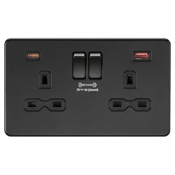 Knightsbridge 13A 2G DP Switched Socket with Dual USB A+C [45W FASTCHARGE] - Matt Black - CL9945MBB