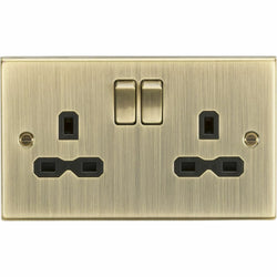 Knightsbridge 13A 2G Switched Socket with Black Insert - Square Edge Antique Brass - CS9AB