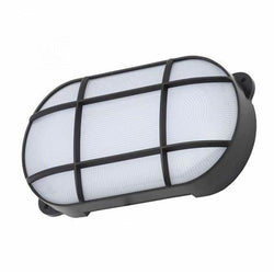 Forum Capella 15W LED Oval Grid Bulkhead IP65 - Black - CZ-34027-BLK