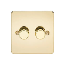 Knightsbridge Flat Plate 2G 2 way 10-200W (5-150W LED) trailing edge dimmer - Polished Brass - FP2182PB