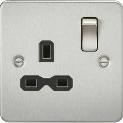 Knightsbridge Flat plate 13A 1G DP switched socket - brushed chrome with black insert - FPR7000BC