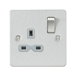 Knightsbridge Flat plate 13A 1G DP switched socket - brushed chrome with grey insert - FPR7000BCG