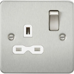 Knightsbridge Flat plate 13A 1G DP switched socket - brushed chrome with white insert - FPR7000BCW