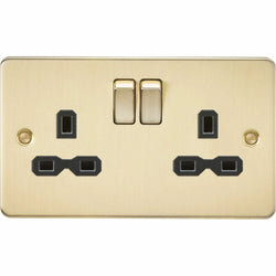 Knightsbridge Flat plate 13A 2G DP switched socket - brushed brass with black insert - FPR9000BB