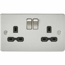 Knightsbridge Flat plate 13A 2G DP switched socket - brushed chrome with black insert - FPR9000BC