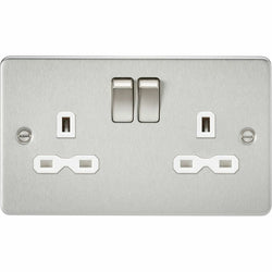 Knightsbridge Flat plate 13A 2G DP switched socket - brushed chrome with white insert - FPR9000BCW