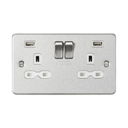 Knightsbridge 13A 2G switched socket with dual USB charger A + A (2.4A) - Brushed chrome with white insert - FPR9224BCW