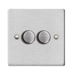 Hamilton Hartland 100W 2 Gang 2 Way Push On/Off Rotary LED Dimmer Switch - Satin Steel  - 742XLEDITB100