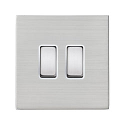 Hamilton Hartland CFX 10AX 2 Gang 2 Way Light Switch - Satin Steel with White Inserts  - 74CR22SS-W