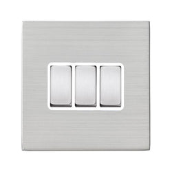 Hamilton Hartland CFX 10A 3 Gang 2 Way Light Switch - Satin Steel with White Inserts  - 74CR23SS-W