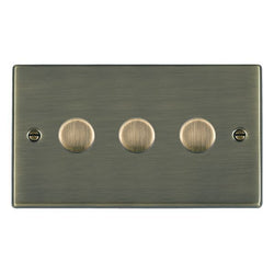 Hamilton Hartland 100W 3 Gang 2 Way Push On/Off Rotary LED Dimmer Switch - Antique Brass   - 793XLEDITB100