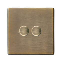 Hamilton Hartland CFX 100W 2 Gang 2 Way Screwless Push Rotary LED Dimmer Switch - Antique Brass  - 79C2XLEDITB100