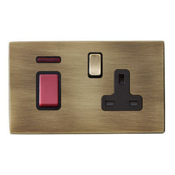 Hamilton Hartland CFX 45A 1 Gang DP Cooker Switch & 13A Switched Socket & Neon - Antique Brass/Black  - 79C45SS1AB-B