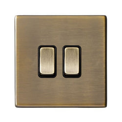 Hamilton Hartland CFX 10A 2 Gang 2 Way Light Switch - Antique Brass with Black Inserts  - 79CR22AB-B