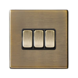 Hamilton Hartland CFX 10A 3 Gang 2 Way Light Switch - Antique Brass with Black Inserts  - 79CR23AB-B