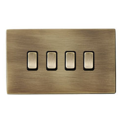 Hamilton Hartland CFX 10A 4 Gang 2 Way Light Switch - Antique Brass with Black Inserts  - 79CR24AB-B