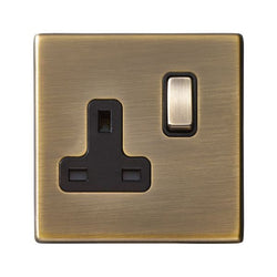 Hamilton Hartland CFX 13A 1 Gang Double Pole Switched Socket - Antique Brass with Black Insert  - 79CSS1AB-B