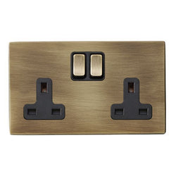 Hamilton Hartland CFX 13A 2 Gang Double Pole Switched Socket - Antique Brass with Black Inserts  - 79CSS2AB-B