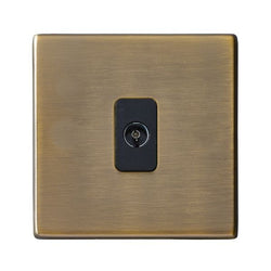 Hamilton Hartland CFX 1 Gang Screwless Non Isolated TV 1 In/1 Out Socket - Antique Brass/Black  - 79CTV-B