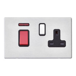 Hamilton Hartland G2 45A 1 Gang DP Cooker Switch & 13A Switched Socket & Neon - Satin Steel/Black  - 7G2445SS1SS-B