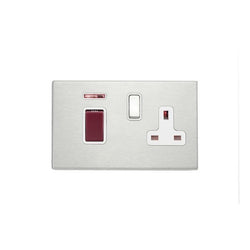 Hamilton Hartland G2 45A 1 Gang DP Cooker Switch & 13A Switched Socket & Neon - Satin Steel/White  - 7G2445SS1SS-W