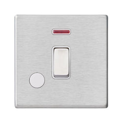 Hamilton Hartland G2 20AX 1 Gang Screwless DP Switch with Neon & Flex Outlet - Satin Steel/White  - 7G24DPNCSS-W