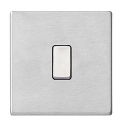 Hamilton Hartland G2 10AX 1 Gang 2 Way Screwless Light Switch - Satin Steel with Black Insert  - 7G24R21SS-B