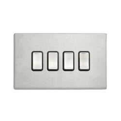 Hamilton Hartland G2 10AX 4 Gang 2 Way Screwless Light Switch - Satin Steel with Black Inserts  - 7G24R24SS-B