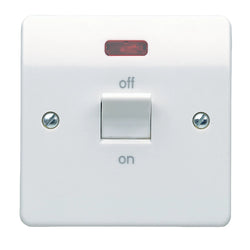 MK Logic Plus 32A 1 Gang Double Pole Appliance Switch with Neon - White  - K5105WHI