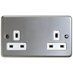 MK Metalclad Plus 13A 2 Gang Unswitched Socket - Grey with White Inserts  - K850ALM