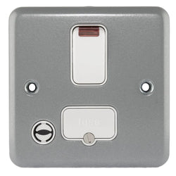 MK Metalclad Plus 13A 1 Gang DP Switched Fused Spur with Flex Outlet & Neon - Grey/White Inserts  - K972ALM