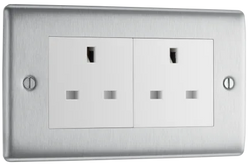 BG Nexus Metal Brushed Steel 2 Gang 13A Unswitched Socket White - NBS24W