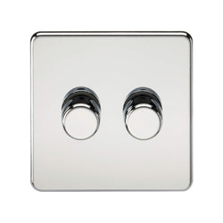 Knightsbridge Screwless 2G 2-way 10-200W (5-150W LED) trailing edge dimmer - Polished Chrome - SF2182PC